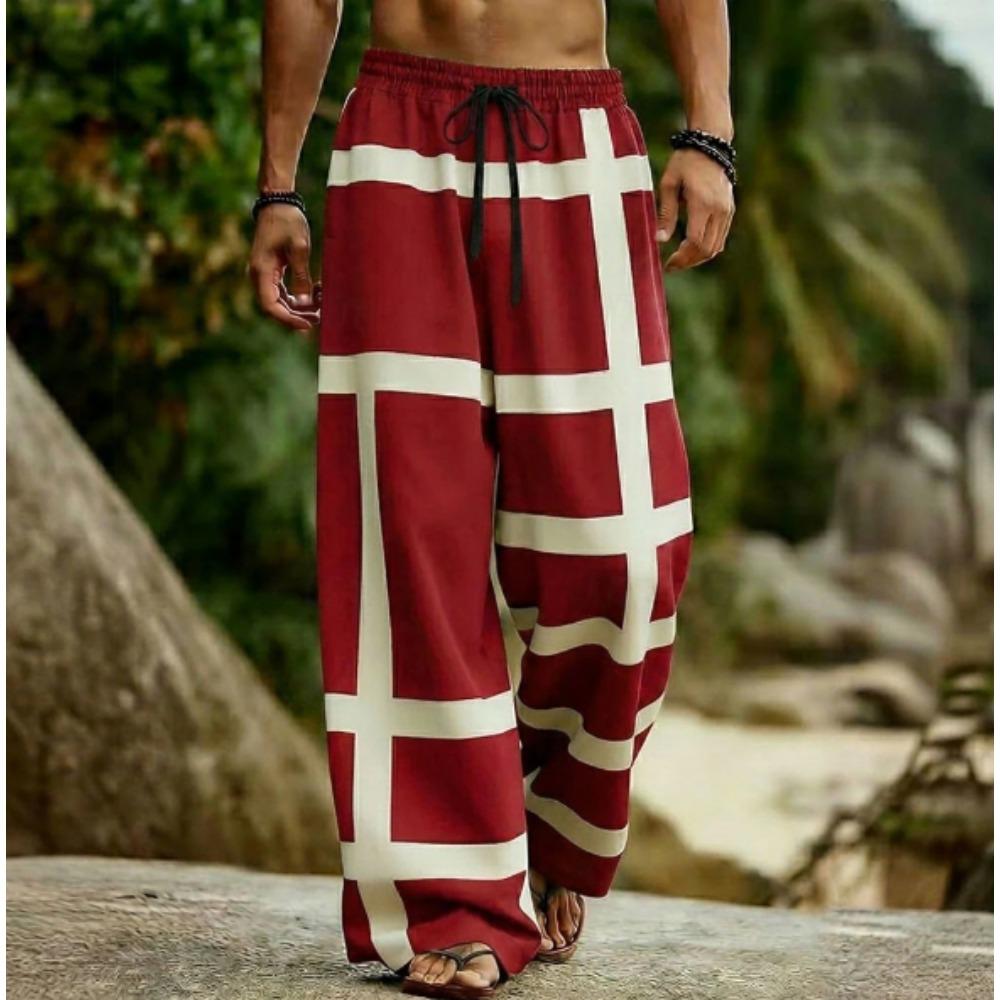 Men's 3D Geometric Pattern Printed Baggy Casual Trousers,  Elastic Drawstring Waist with Pockets, for Spring Summer Home Outdoor Vacation