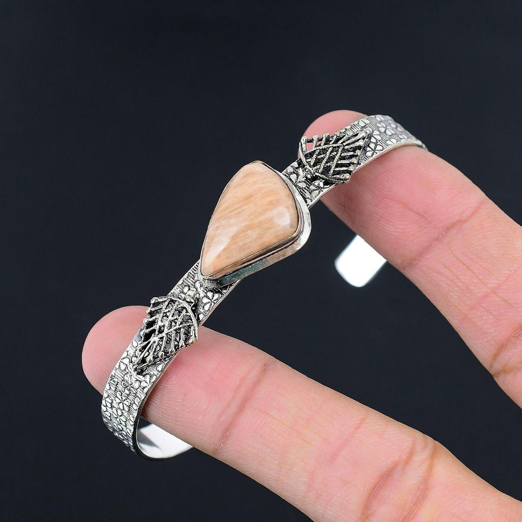 Natural Orange Aventurine Sterling Silver Anniversary Wife Boho Bangle Bracelet