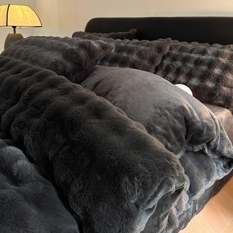 

Комплект постельного белья из флиса Туту из четырех предметов Фланелевый Двусторонний флис Утолщенный Молочный Коралловый флис Простыня Пододеяльник 1.8m 4pc 200 * 230 quilt