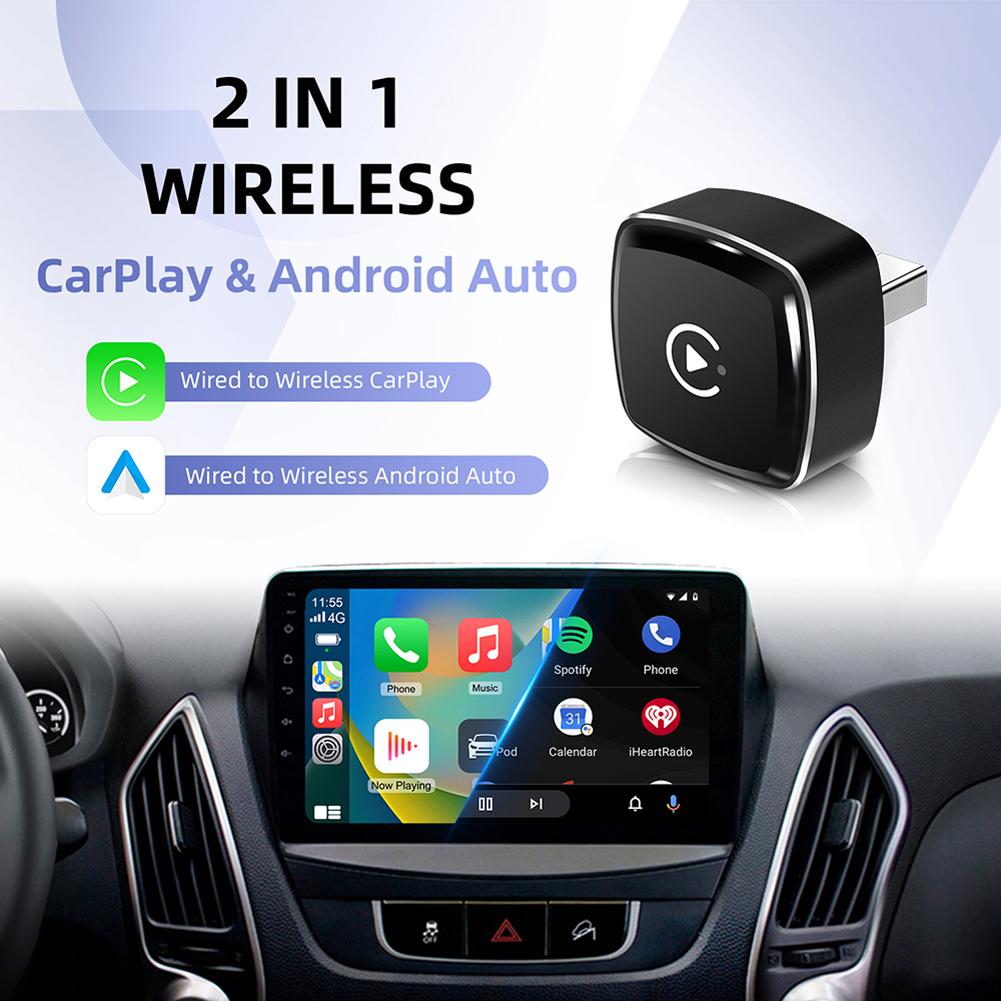 

2-в-1 Беспроводной адаптер CarPlay Android Auto Plug & Play Преобразователь проводного в беспроводной донгл для автомобилей с заводским проводным CarPlay China Mainland