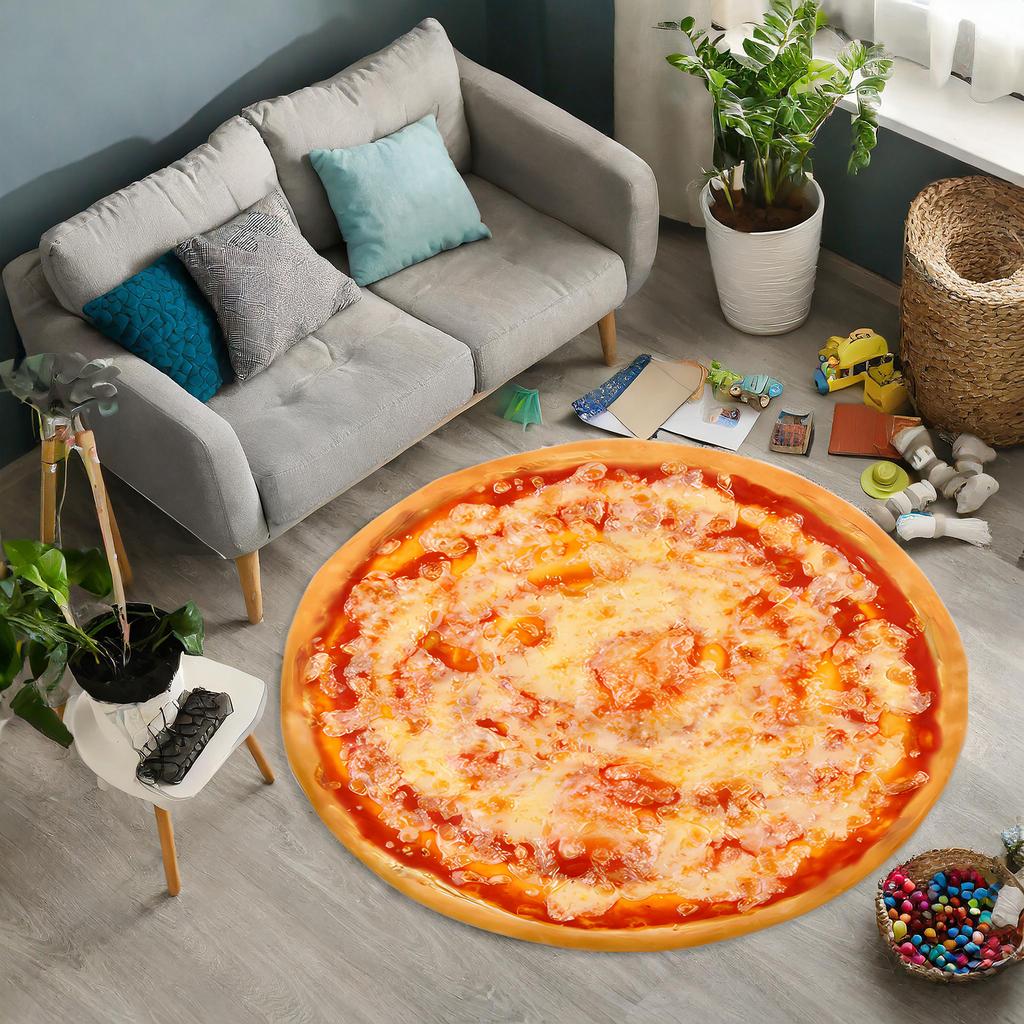 1pc Abstract Margherita Pizza Pattern Round Rug, Non-slip Floor Mat for Living Room, Bedroom, Bathroom, Holiday Home Decoration