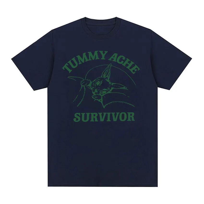Funny Tummy Ache Survivor Meme Print Graphics T-Shirt Men Women's Vintage Short Sleeve Tees Oversized Cotton T Shirts Streetwear