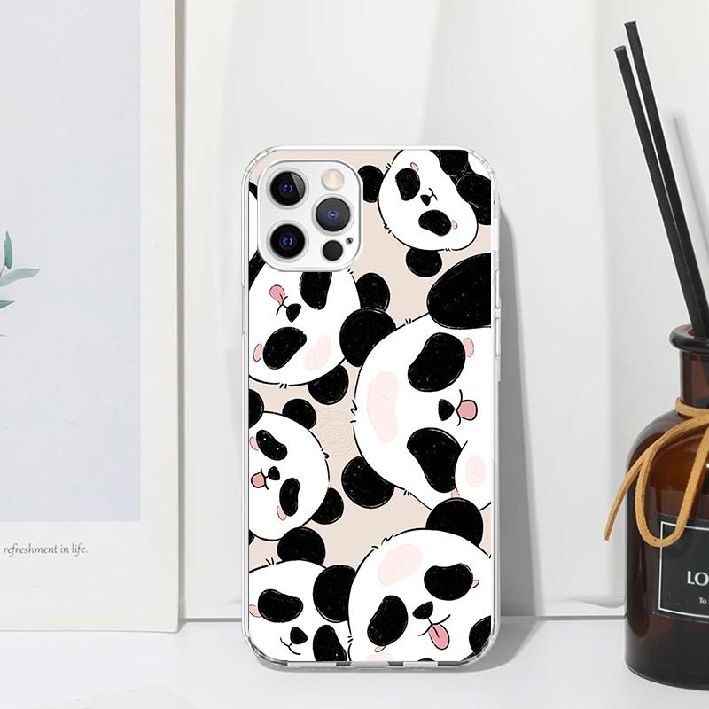 Cartoon Cute Panda Bear Phone Case For Iphone 17 Air 16 15 Plus 16E 14 Pro Max 13 Mini 12 11 7 8 SE Fundas Soft Back Cover 17 Ai