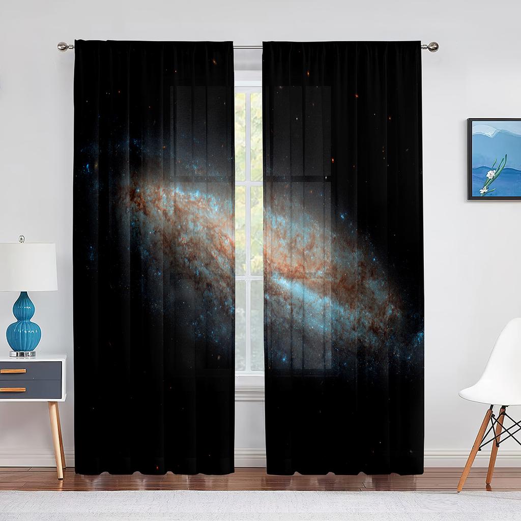 Sternenhimmel-Weltraum-Vorhang mit transparentem Voile, Galaxie-Universum, transparenter Chiffon-Tüll-Fenstervorhang für Wohnzimmer- und Schlafzimmer-Dekoration