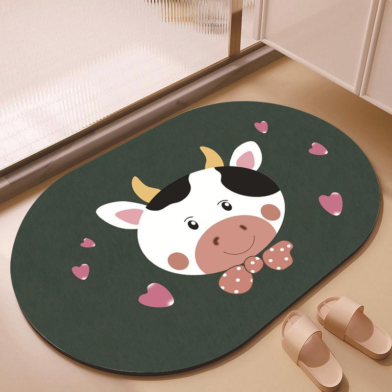 New Cartoon Cute Animal Oval Diatom Mud Floor Mat, Bathroom Water-absorbing Quick-drying Carpet, Children's Room Non-slip Mat