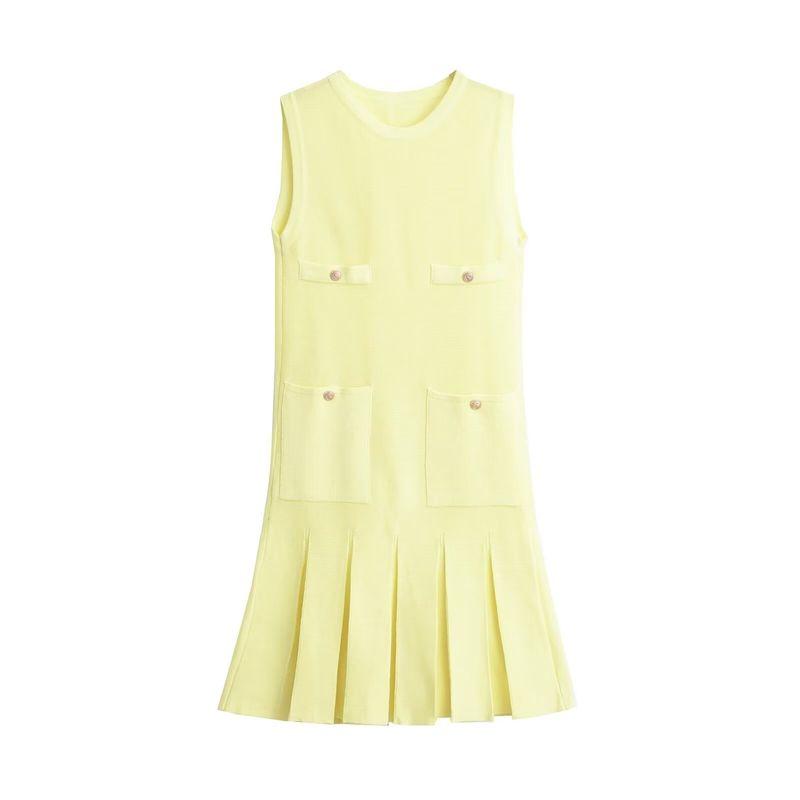 Kaslead New Arrival Women's Clothing Fashion Style Fashion Minimalist Wide Pleated Knitting Mini Dress 3859025