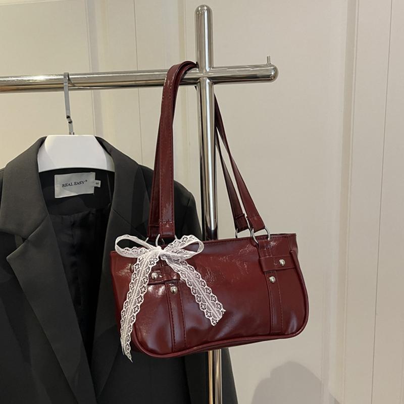 Yogodlns New Fashionable Oil Wax Leather Cylinder Handbag Women s Commuter Crossbody Bag Pure Color Crossbody Bag Retro Style 28.5x7.5x14.5cm красный