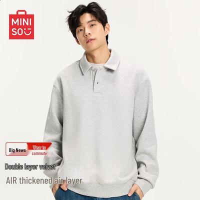 MINISO Men's American Style Fleece-Lined Polo Collar Sweatshirt
