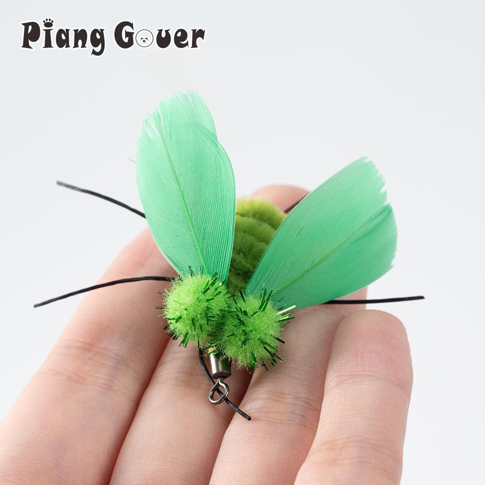 Small Bee Artificial Insects Cat Teasing Stick Change Head Toy Pet Feather Wings Toys