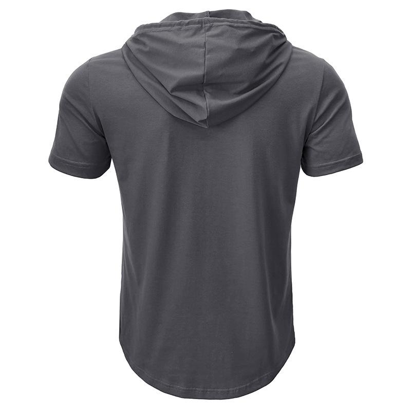 Men Green Short Sleeve Hooded Henley Neck Drawstring Casual Summer T Shirt