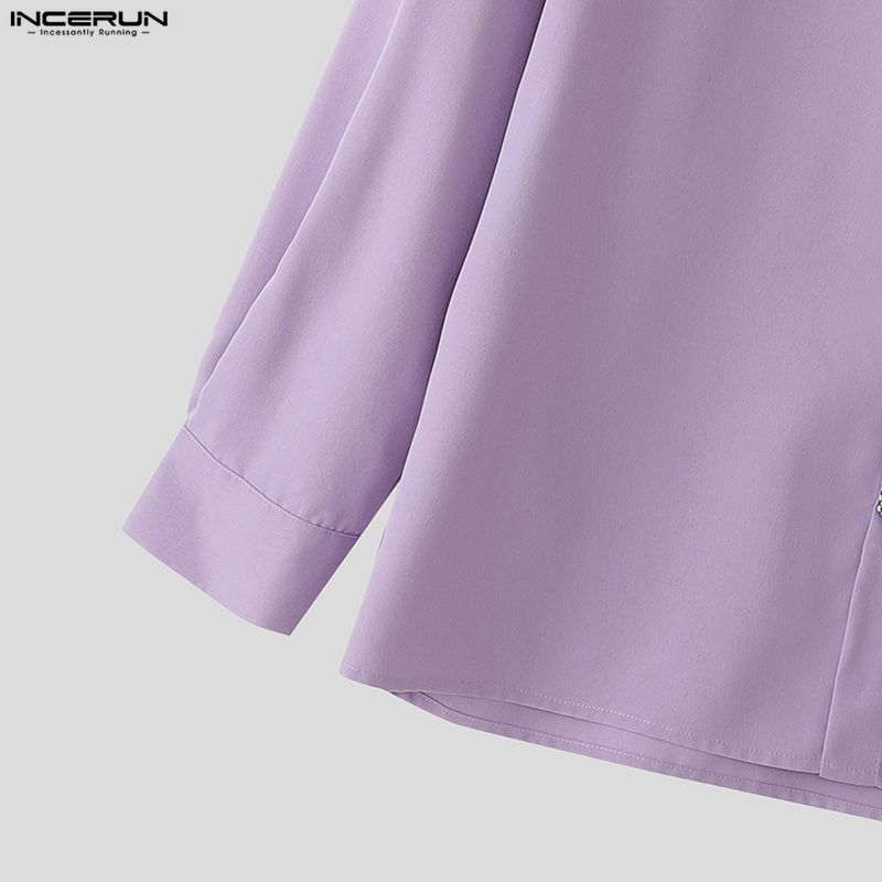 INCERUN Oversized Men Casual Loose Striped Print Patchwork Long Sleeve Shirts Tops