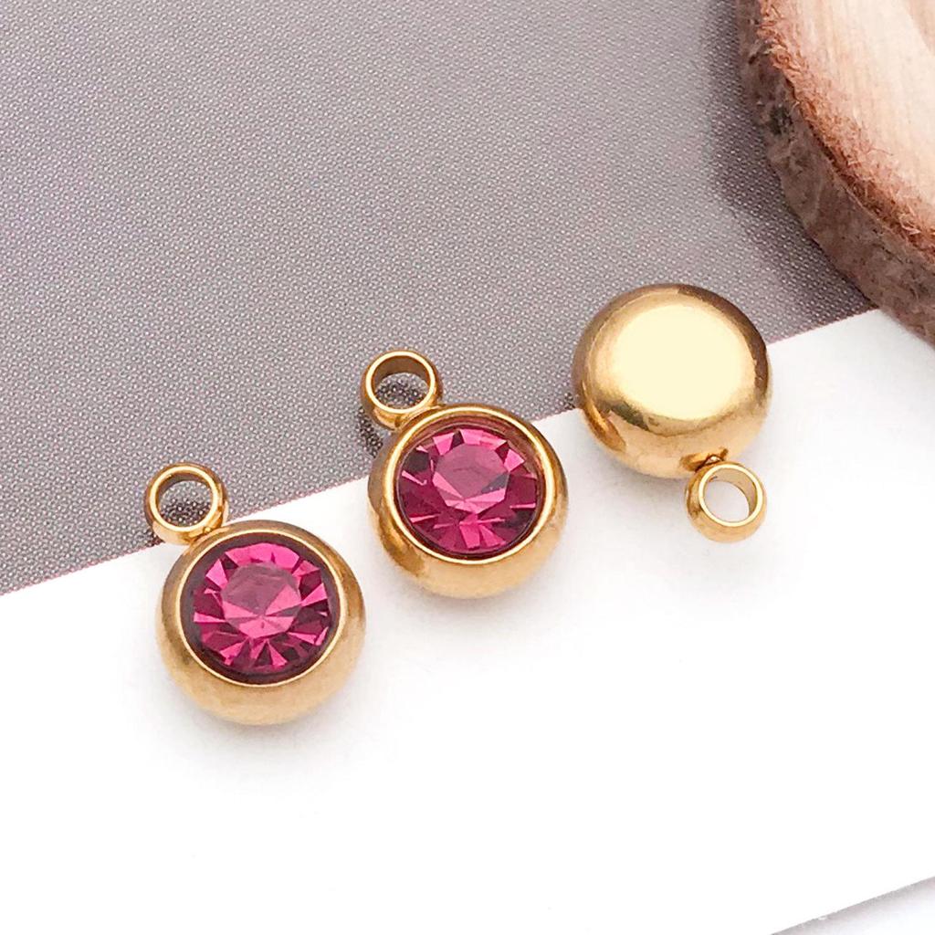 Twelve Color Birthstone Round Titanium Steel Pendant for DIY Jewelry