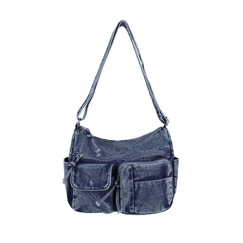

Multi-Pocke Crossbody Bag Denim Commuter Tote Bag Women Large Capacity Messenger Bag темно-синього кольору
