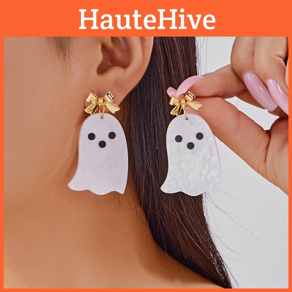 Acrylic Geometric Ghost Dangle Earrings With Electroplated Finish For Stylish Women