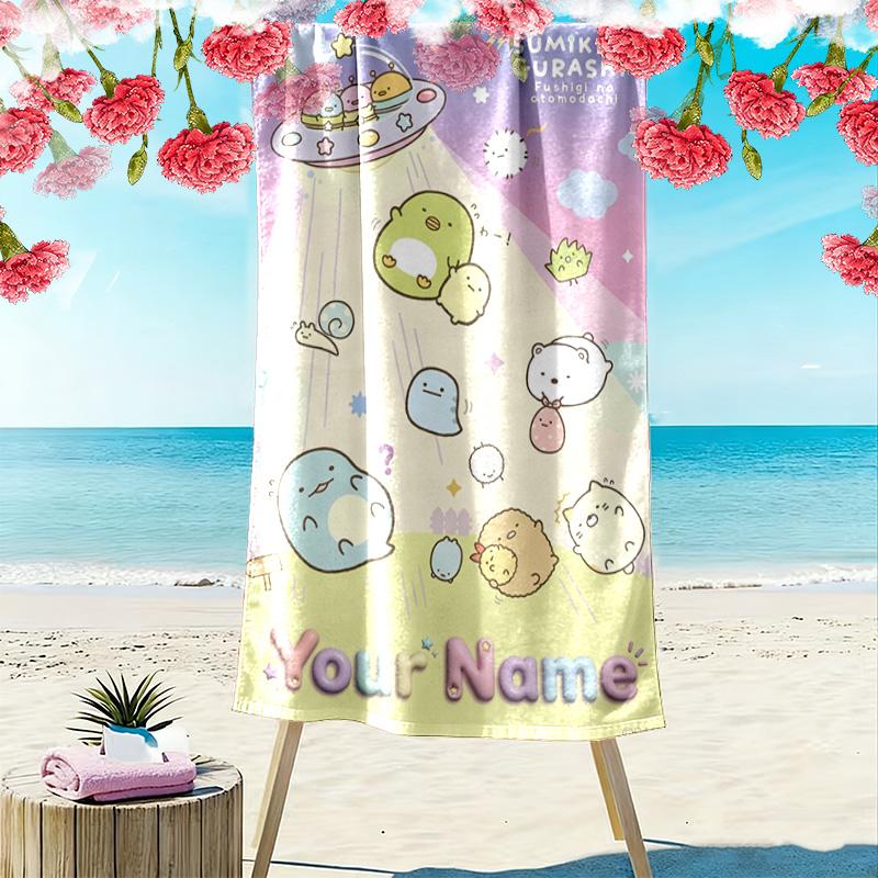 Name Custom Sumikko Print Beach Towel, Large Soft Quick Dry Towel for Beach Camping Swimming