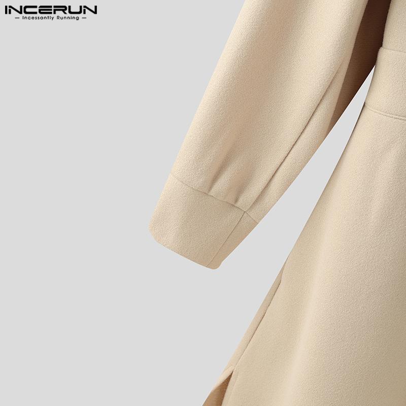 INCERUN Winter Men Long Sleeve Turn-down Collar Long Woolen Melton Coats Outwear
