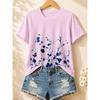 Women's Summer Fashion Short-Sleeve Round-Neck Solid-Color Floral Print