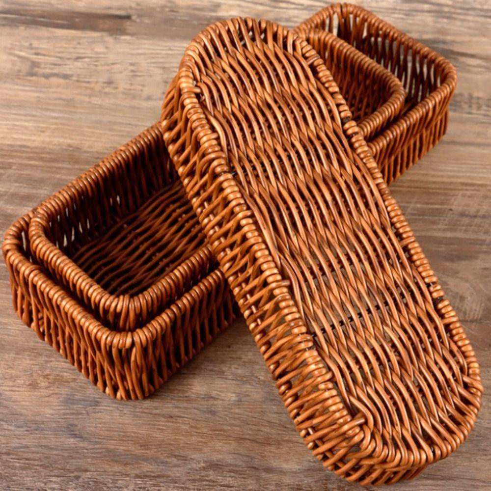 Household Rattan Wicker Woven Serving Baskets Rattan Basket  Restaurant Serving Tabletop Display