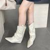 Pointed Rivet Niche Wedge Heel Pants Boots Women's 2025 Pointed Temperament French V-mouth Spice Girl Skinny Knight Boots.