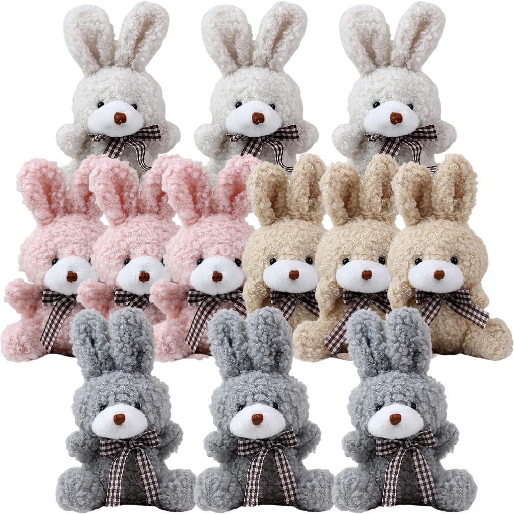 HEMOTON Mini Rabbit Stuffed Animal Party Small Plush Animal Birthday Day Easter Plush Fillers 12-Piece Keychains, Favors, Keychains, Gifts,