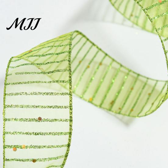 Christmas Ribbon for Tree Stripe Sequin Ribbon, Glitter Polyester Fabric Wide Craft Wrapping Holidays Decorative Ribbons Wreath Floral Arrangement