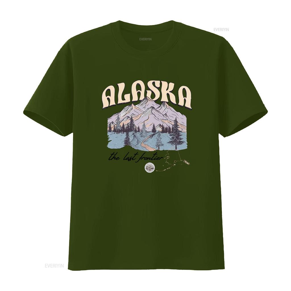 Vintage Retro Alaska Mountain Forest Print Casual Outdoor Hiking T Shirt Vintage Washed Unisex Designer Clothes Stylish