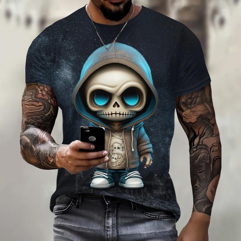 Men's Cute Skull Pattern T-shirt 3D Printed Short Sleeve T-shirt Summer Fashion Street Leisure Sports Men Shirt