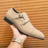 Men's Casual British Monk Strap Suede Shoes - Formal Square Toe Retro Apricot