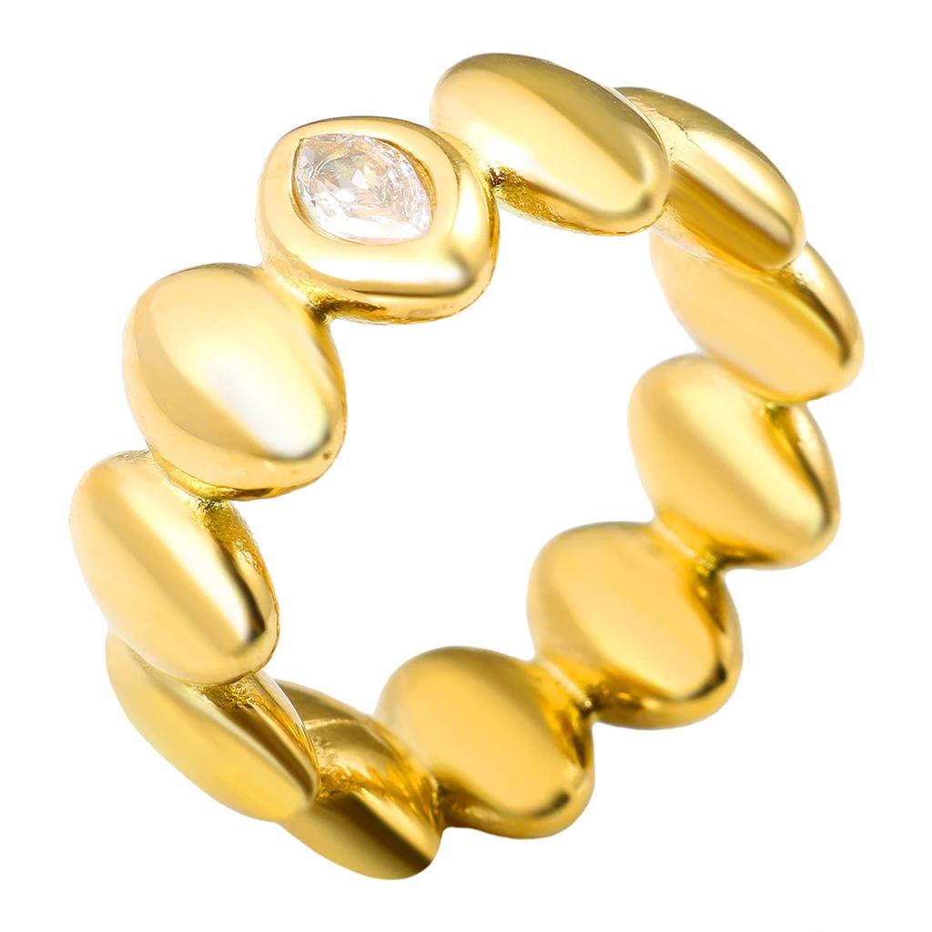 Glänzende Kristall High-End Anlaufgeschützte Mode Geometrische Offene Vergoldete Edelstahlringe für Damen Ehering Schmuck Geschenke