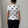 Ladies Summer Short Sleeve O Neck Bowk Breathable Slim Fit Tight Pullover T Shirt Top