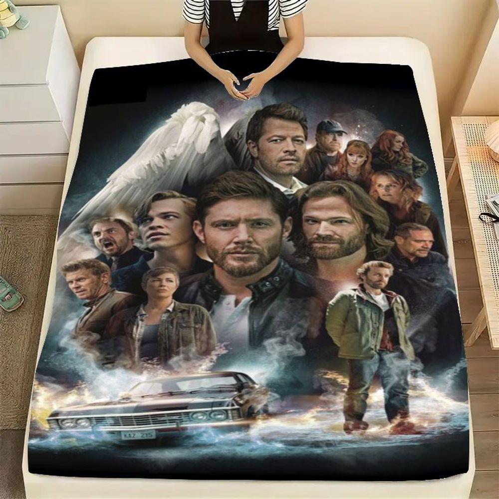 Supernatural TV Series Graphic Blanket featuring Dean Winchester, Sam Winchester, and Castiel - Cozy Soft Fleece Throw Blanket w
