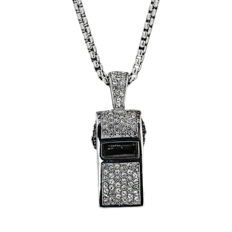 

Vintage Styles Titaniums Steel Whistle Necklace Glitter Crystals Rhinestones Pendant Loud Crisp Sound Training Jewelry
