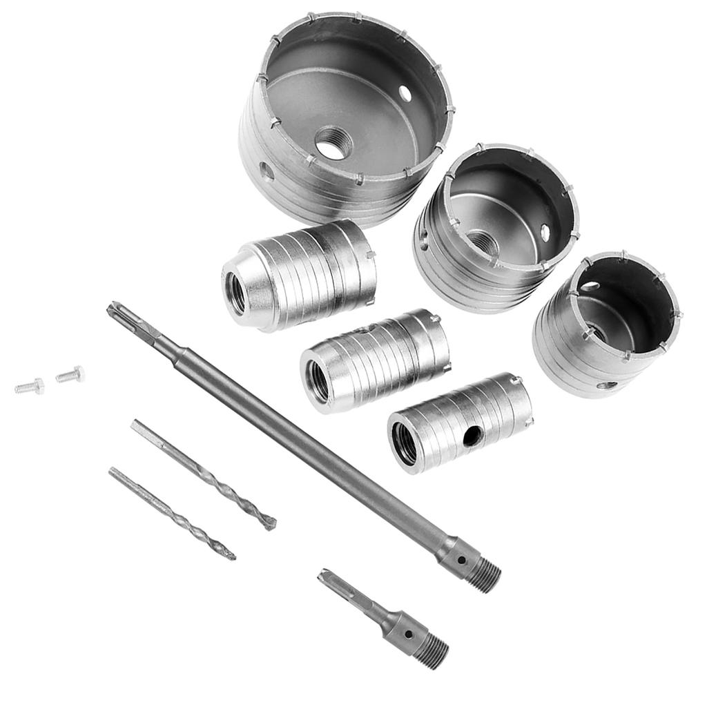 Drill Bit Set 6pcs 35mm-110mm Extension Shank with 2   Drill Bits for Concrete, Brick, Block, Water Pipe, Heating Pipe,   Conditioner,