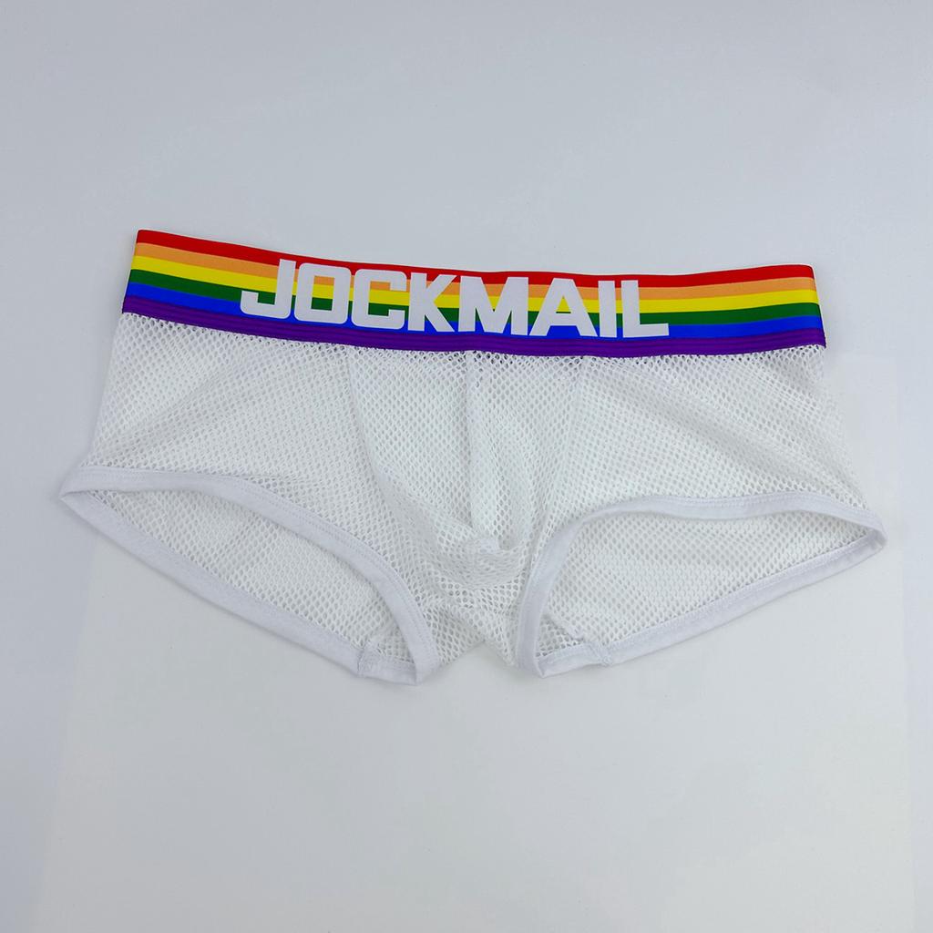 Boxer JOCKMAIL Sexy Mesh Breathable Boxer Briefs Rainbow Color Stripe Low Waist Fashion Men's Underwear