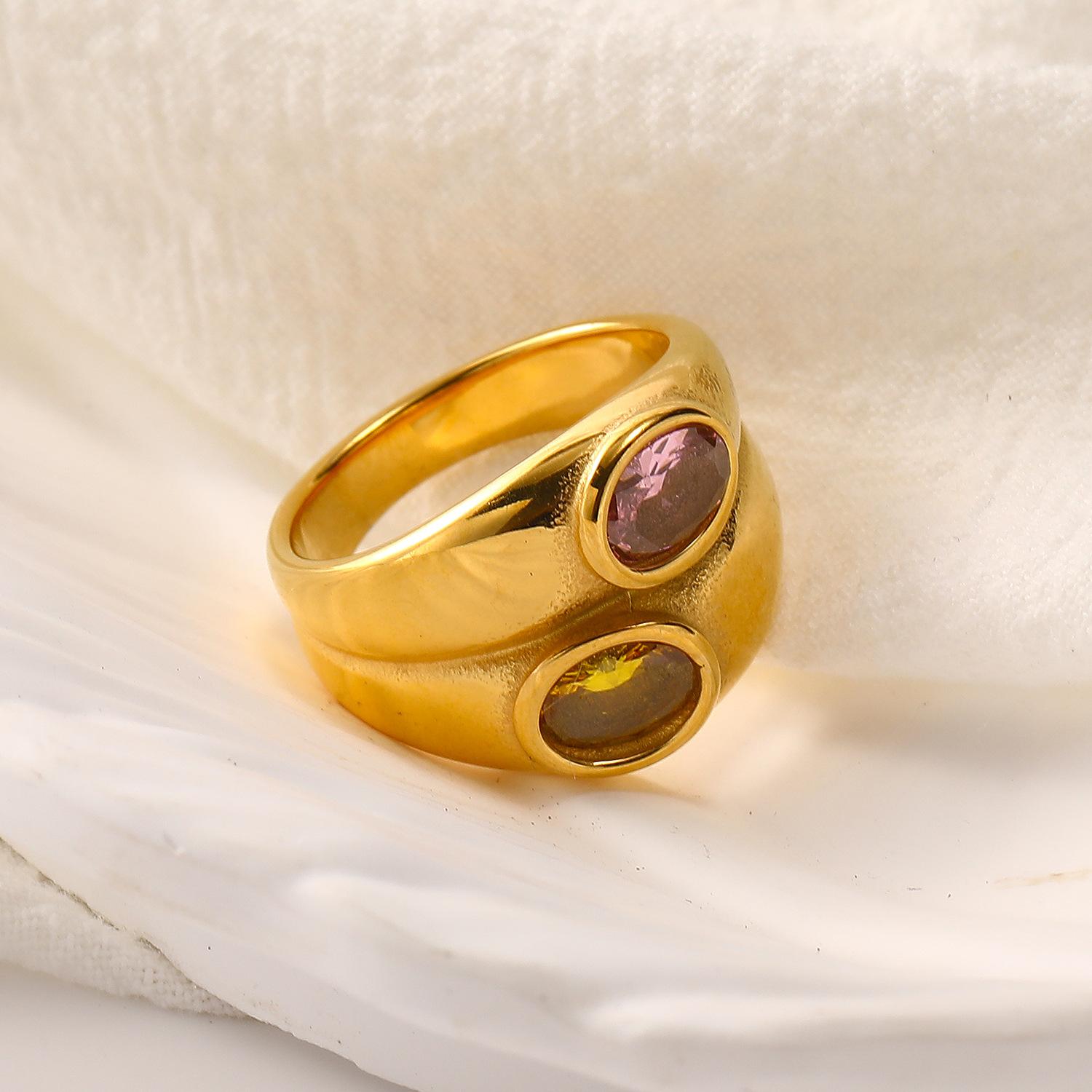 

Waterproof Fashion Stainless Steel Wide Double Layer Zircon Finger Ring Luxury Multicolor Crystal Female Wedding Jewelry Gift 10 size