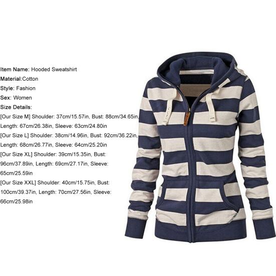 Felpa con cappuccio a maniche lunghe a righe casual alla moda da donna per primavera, autunno, inverno