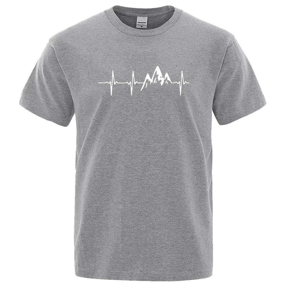 T-Shirt 100%  Yamagata Electrocardiogram Pattern Print Summer Round Neck Breathable Oversized Tee Casual Fashion Clothing