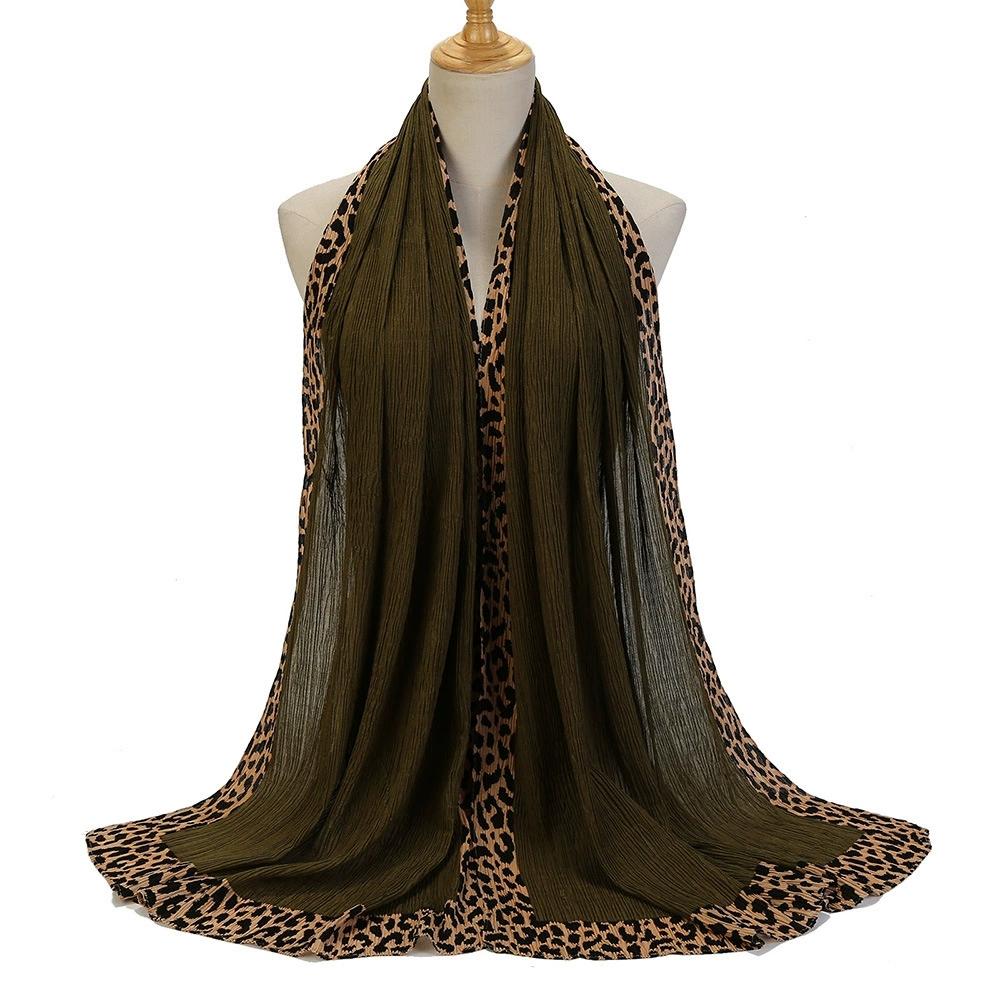 Malaysia Dubai Leopard Embellished Wrinkled Sarf for Women Veil Scarves