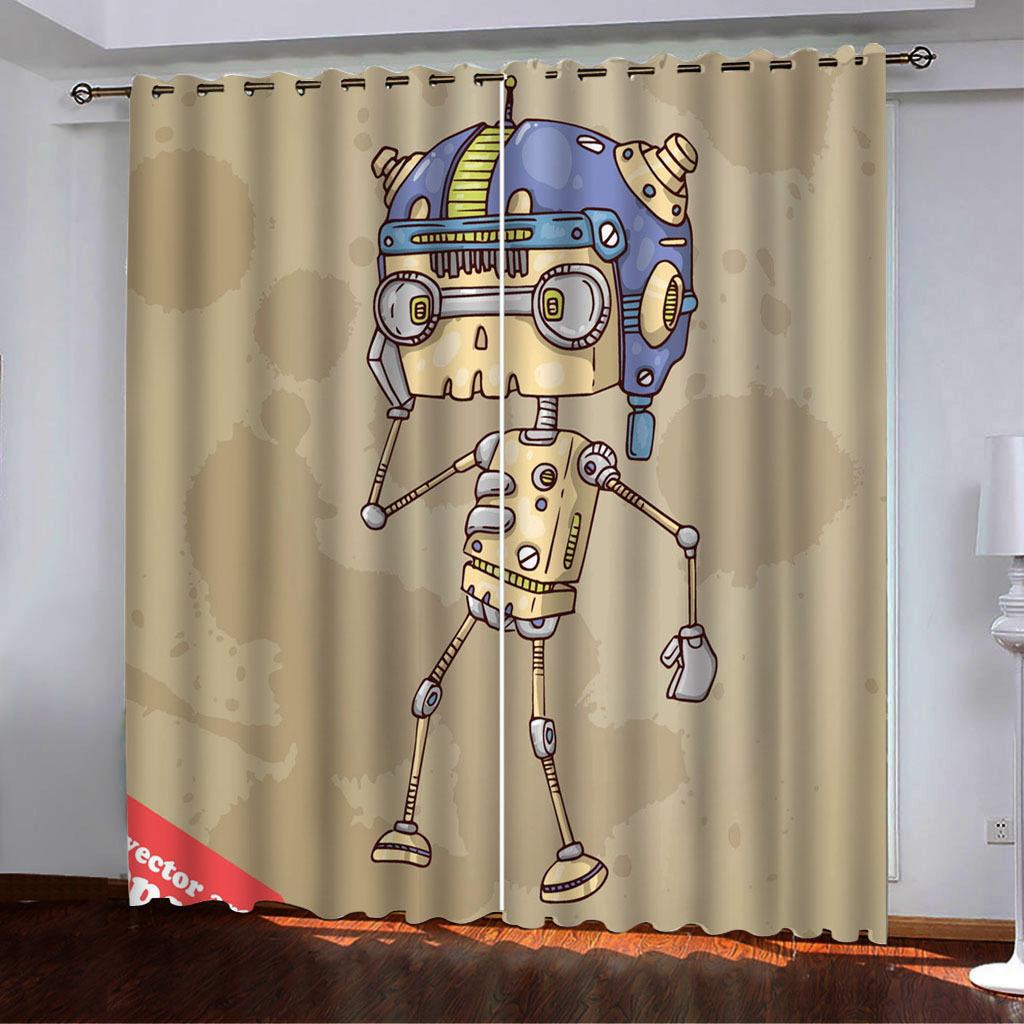 High-Density Blackout Curtains, Retro Yellowing Funny Series Digital Printing Blackout Curtains