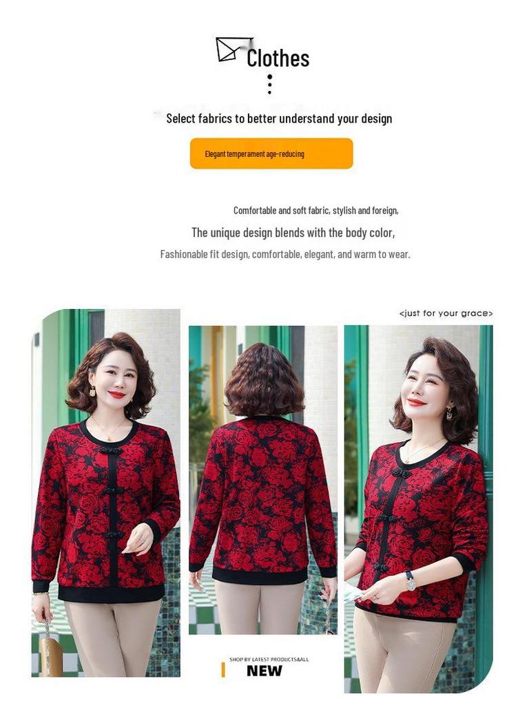 2025 Autumn Fashionable Long-Sleeve Casual T-Shirt for Middle-Aged & Elderly Women
