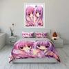 3Pcs Anime Lolita Bedding Set Two Pink-Haired Girls with Cherries Print Duvet Cover + 2 Pillowcases Kawaii Bedroom Decor