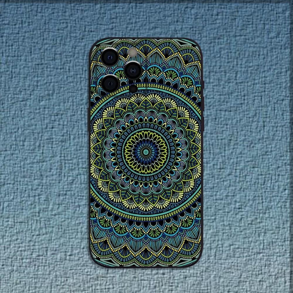 Indian Floral Henna Mandala Phone Case For iPhone 16,15,14,13,12,11,Pro,X,XS,Max,XR,Plus,Mini Soft Black Cover