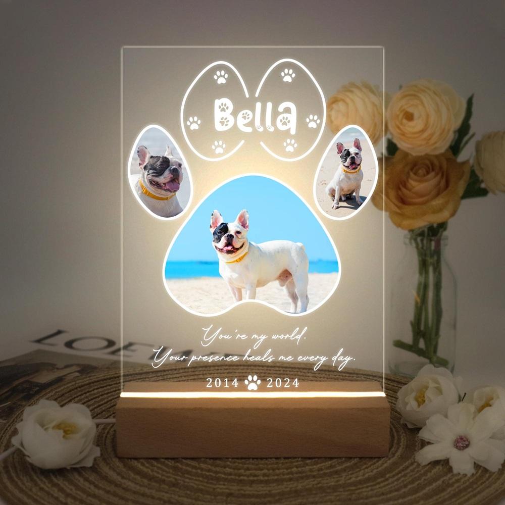 Personalized Pet Memorial Night Light Custom LED Photo Frame with Name Date Acrylic Wooden Stand for Loss Dog Cat Home Decor