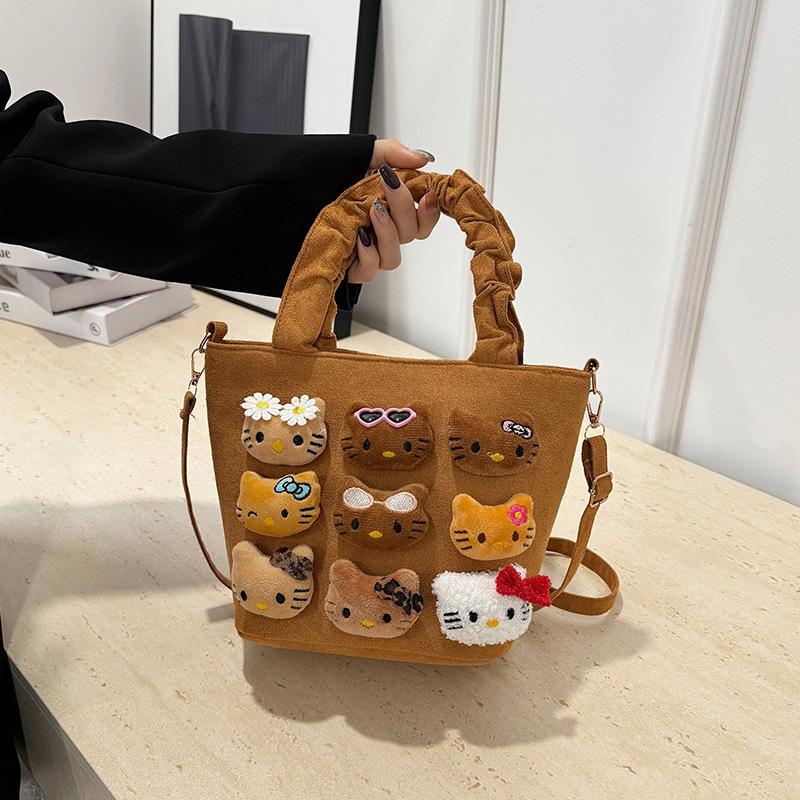 Autumn And Winter Small Leopard Print Bag Is Popular And Versatile One-shoulder Crossbody Bag Cute Cartoon Cat Portable Bucket Bag