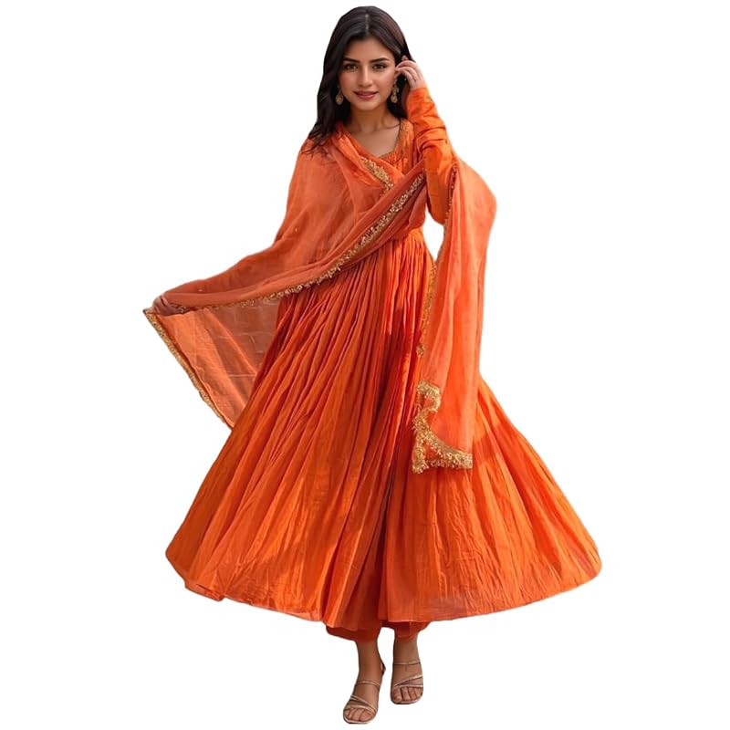 ANNI DESIGNER Anarkali Donna Kurta Semplice in Viscosa con Pantaloni e Dupatta