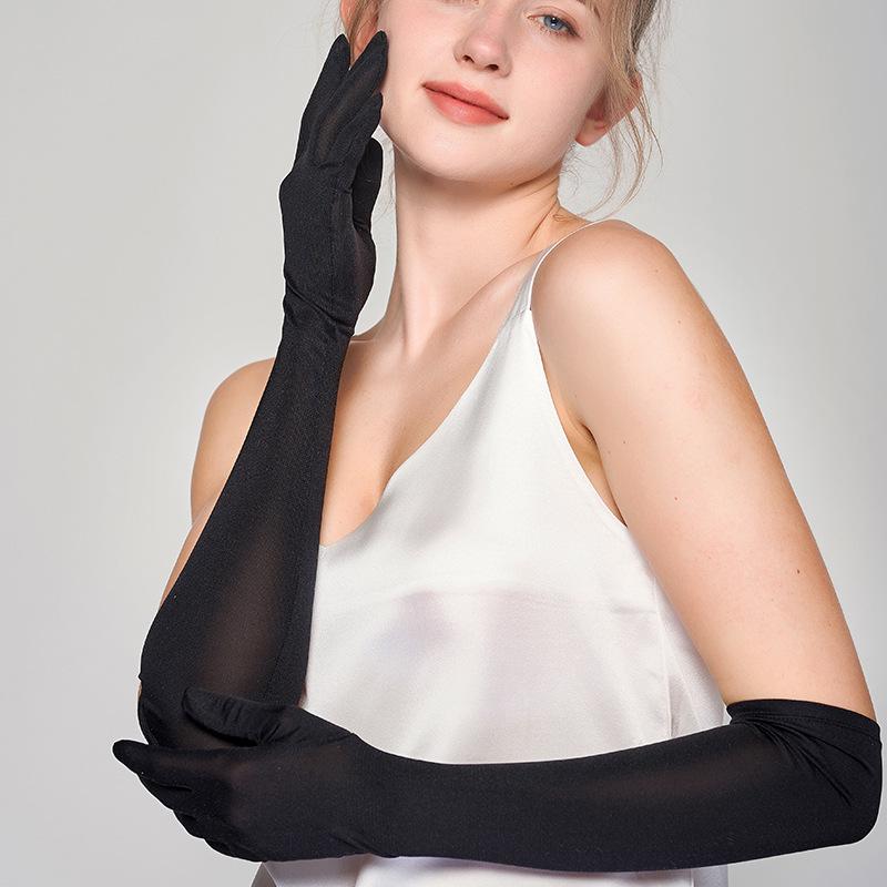 Yu Yue Mulberry Silk Sun Protection Arm Sleeves for Women - Long, Solid Color Driving Gloves