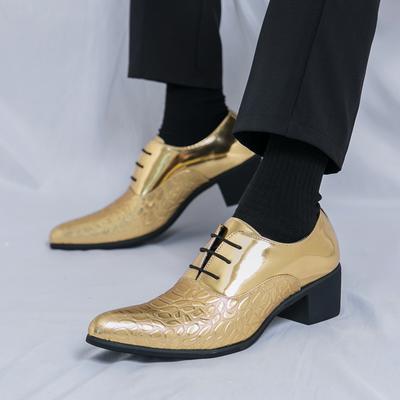 Large Size Multi-color High Heels Patent Leather Heightening Pointed Leather Shoes Men's Lace-up Casual Shoes Foreign Trade Business Small Leather Sho