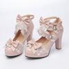 New sweet bow Lolita lace candy shoes thick high heel single shoes large size shoes
