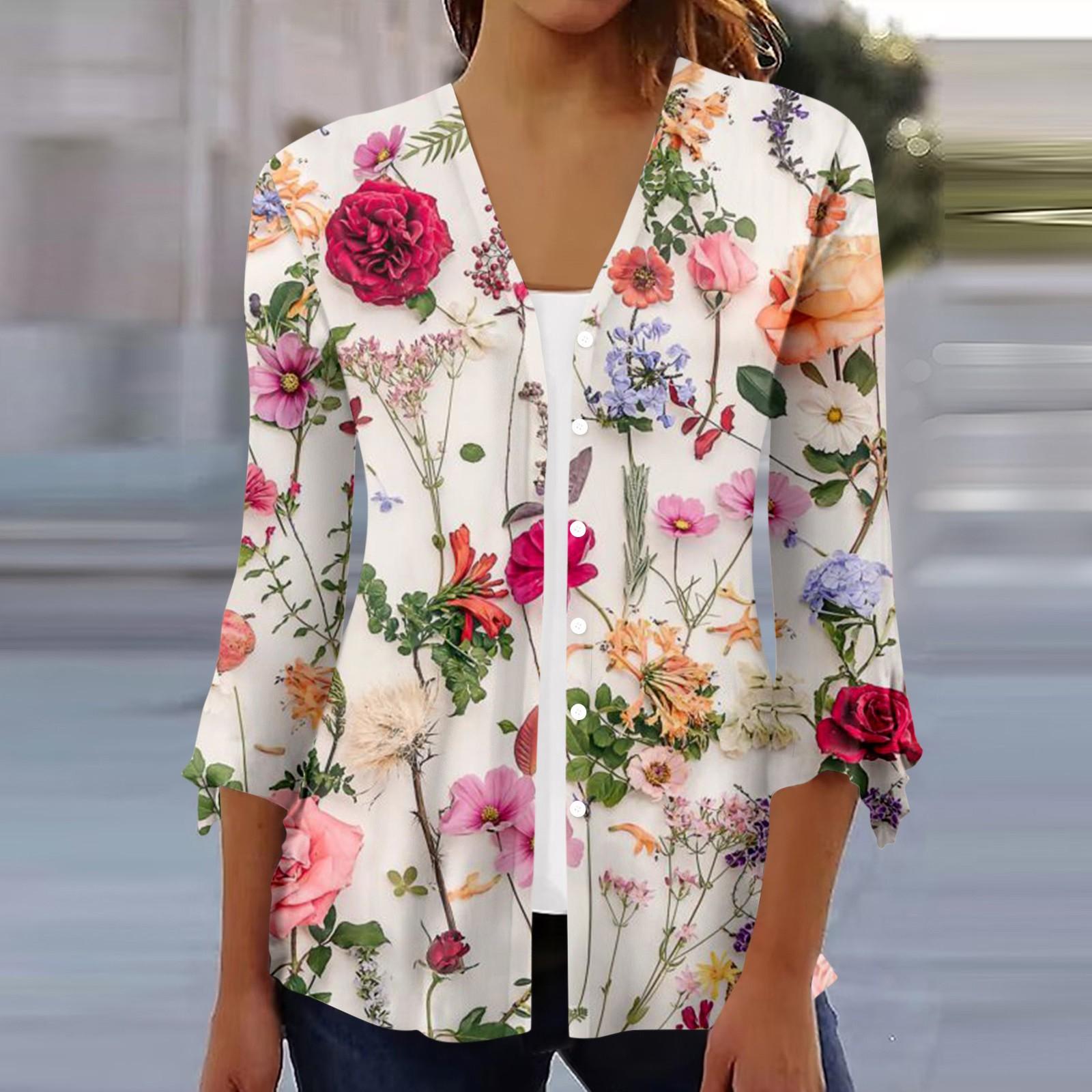 

Женский свободный повседневный кардиган с расклешенными рукавами и пуговицами с рукавом три четверти с принтом Caot L белый