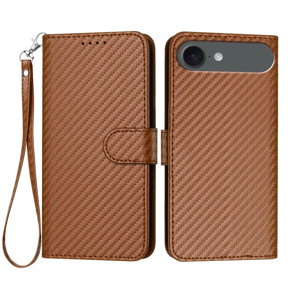 For iPhone Air Wallet Case with Strap Carbon Fiber Texture Leather Mobile Cover
